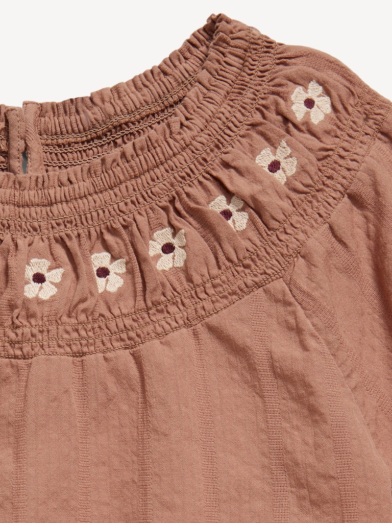 Short-Sleeve Textured Embroidered Top for Girls