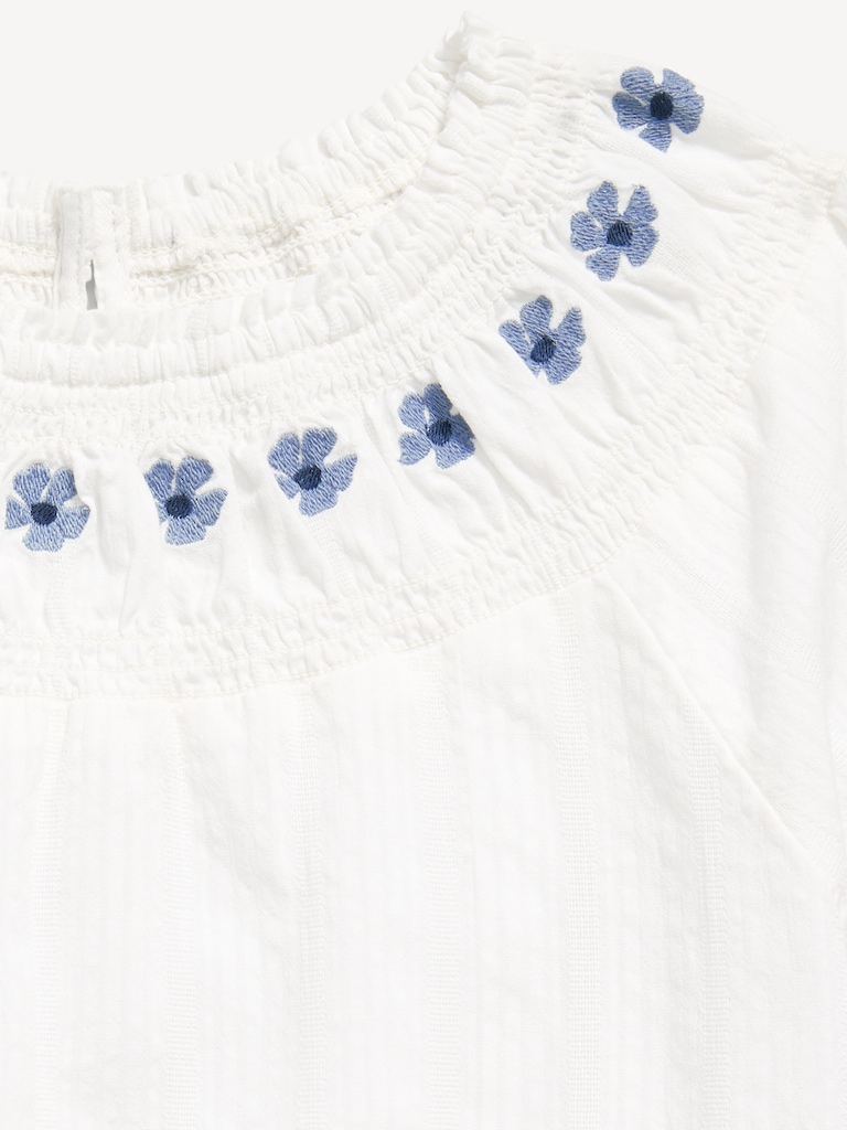 Short-Sleeve Textured Embroidered Top for Girls