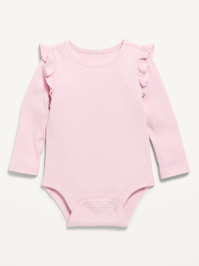 Long-Sleeve Ribbed Ruffle-Trim Bodysuit for Baby