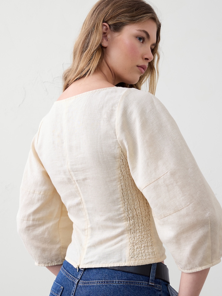 Linen-Blend Seamed Top