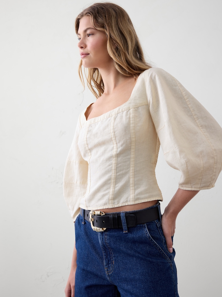 Linen-Blend Seamed Top