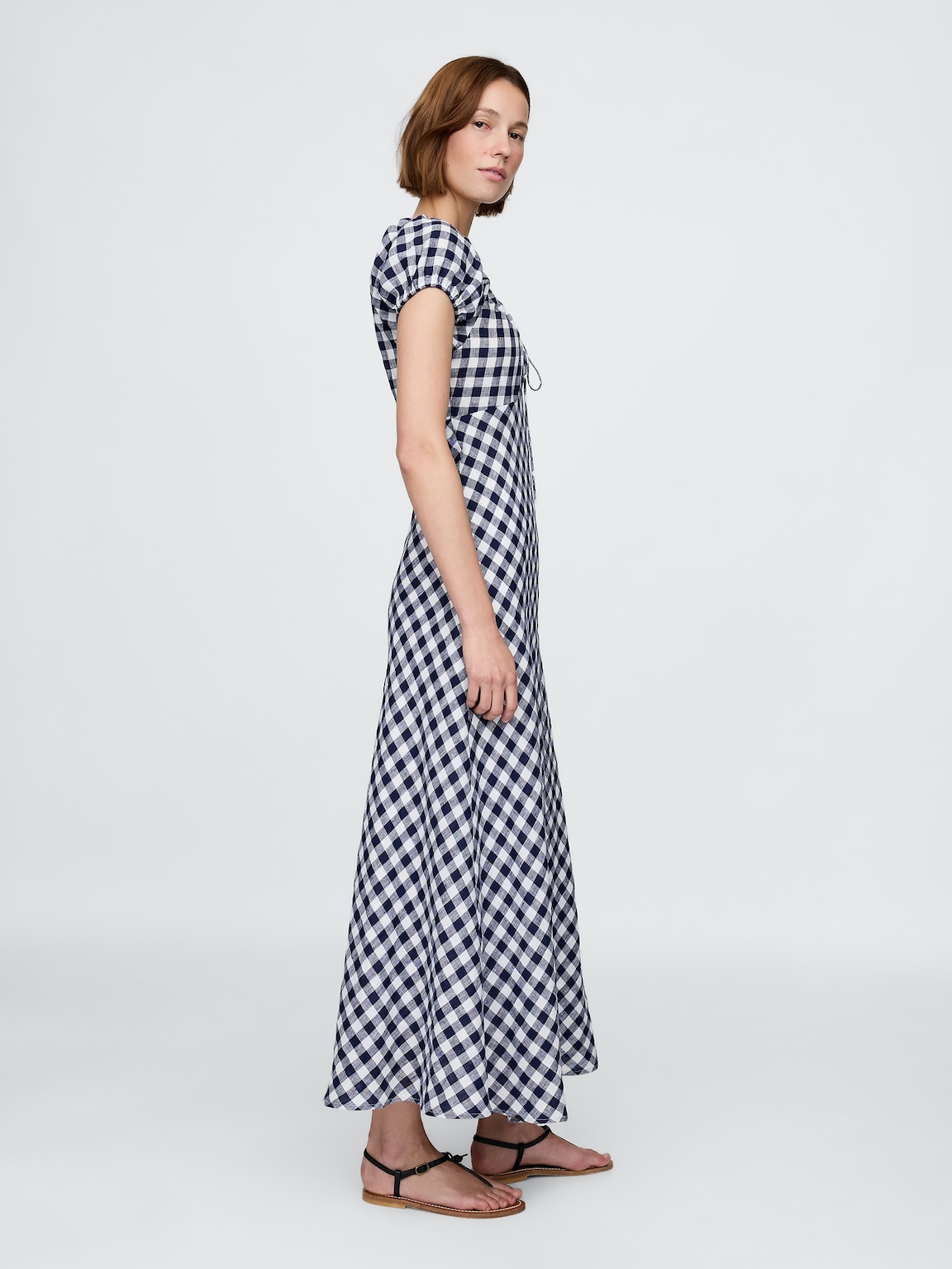 Gap × DÔEN 100% Linen Gingham Midi Dress