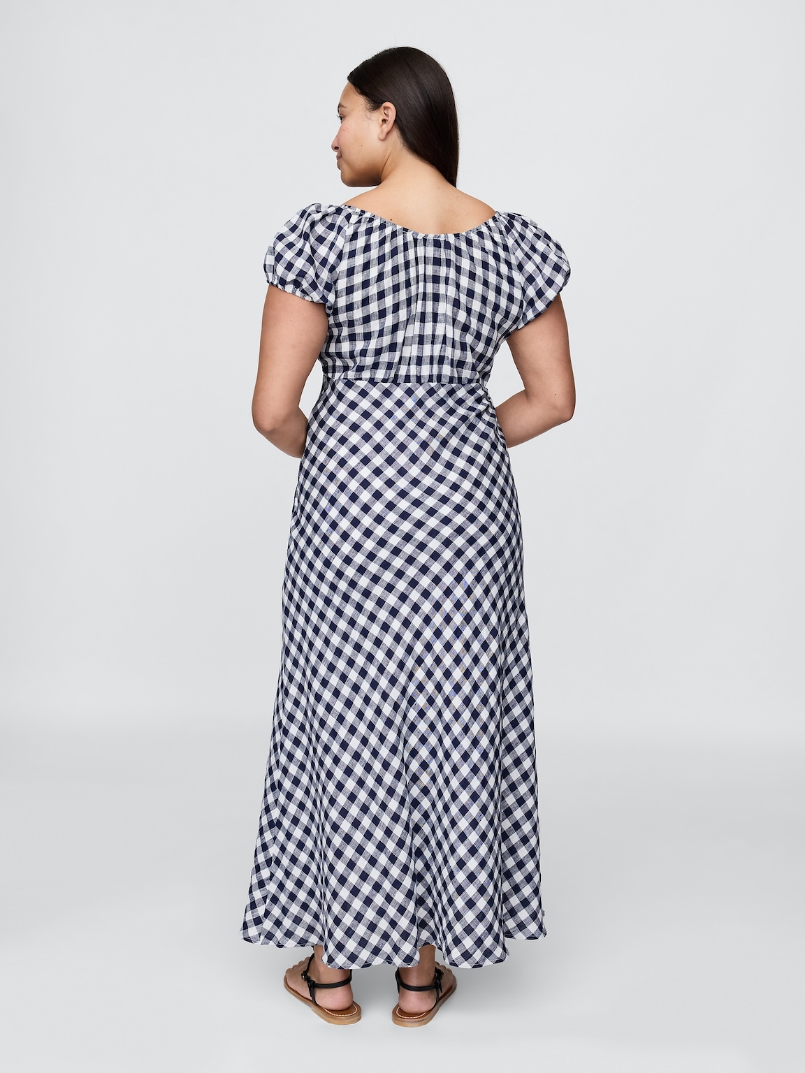Gap × DÔEN 100% Linen Gingham Midi Dress