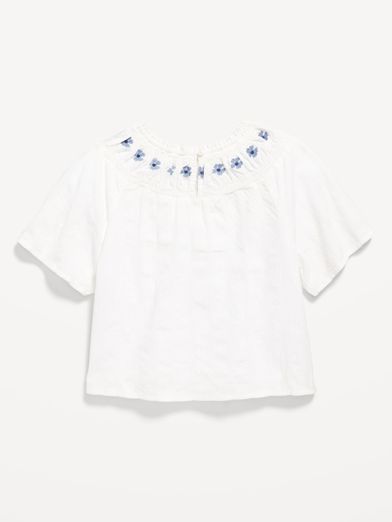 Short-Sleeve Textured Embroidered Top for Girls