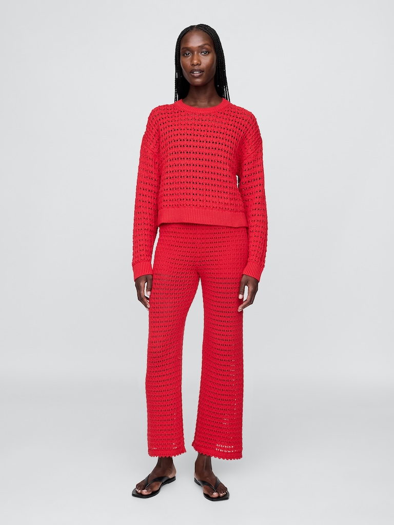 100% Cotton Crochet Crewneck Sweater