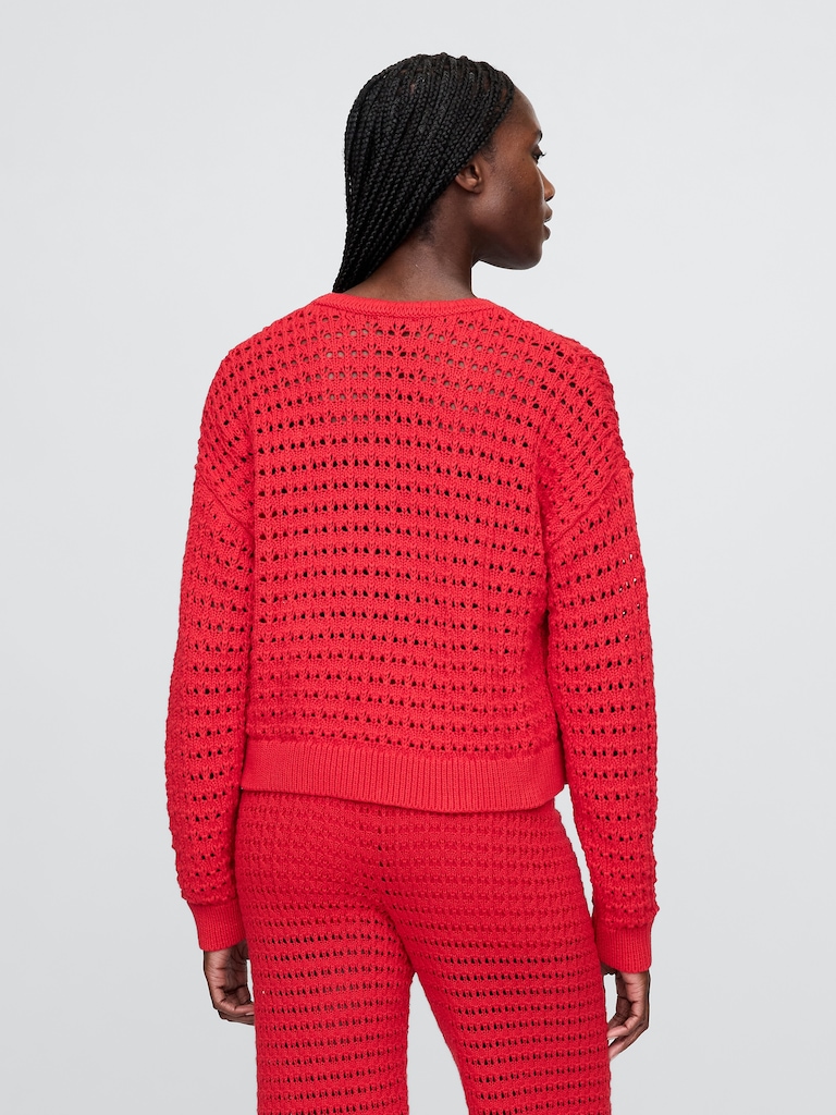 100% Cotton Crochet Crewneck Sweater