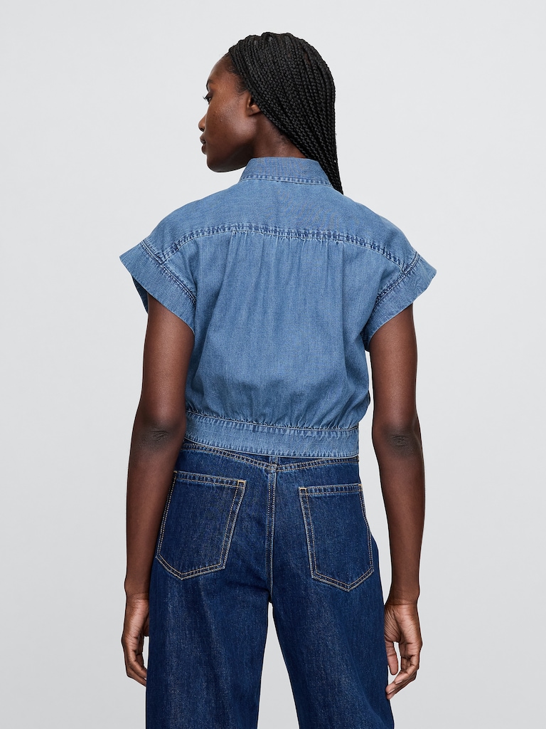 UltraSoft Denim Tie-Front Crop Shirt