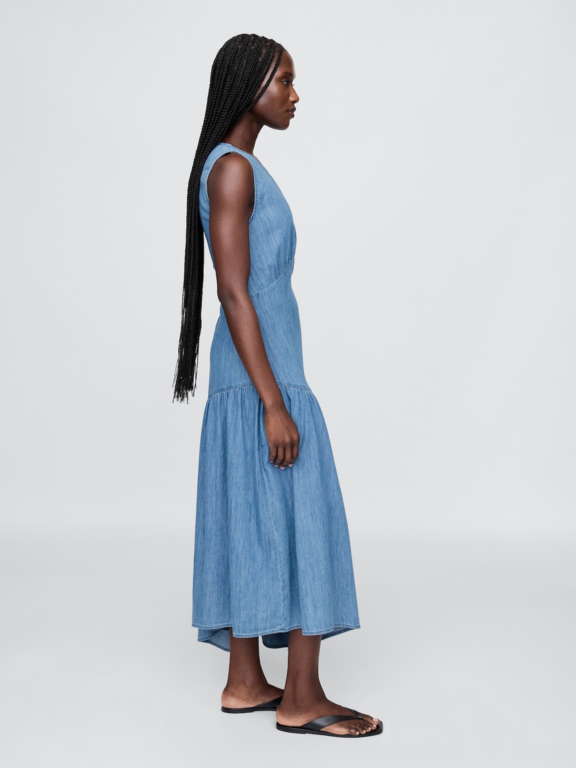Denim Asymmetrical Midi Dress