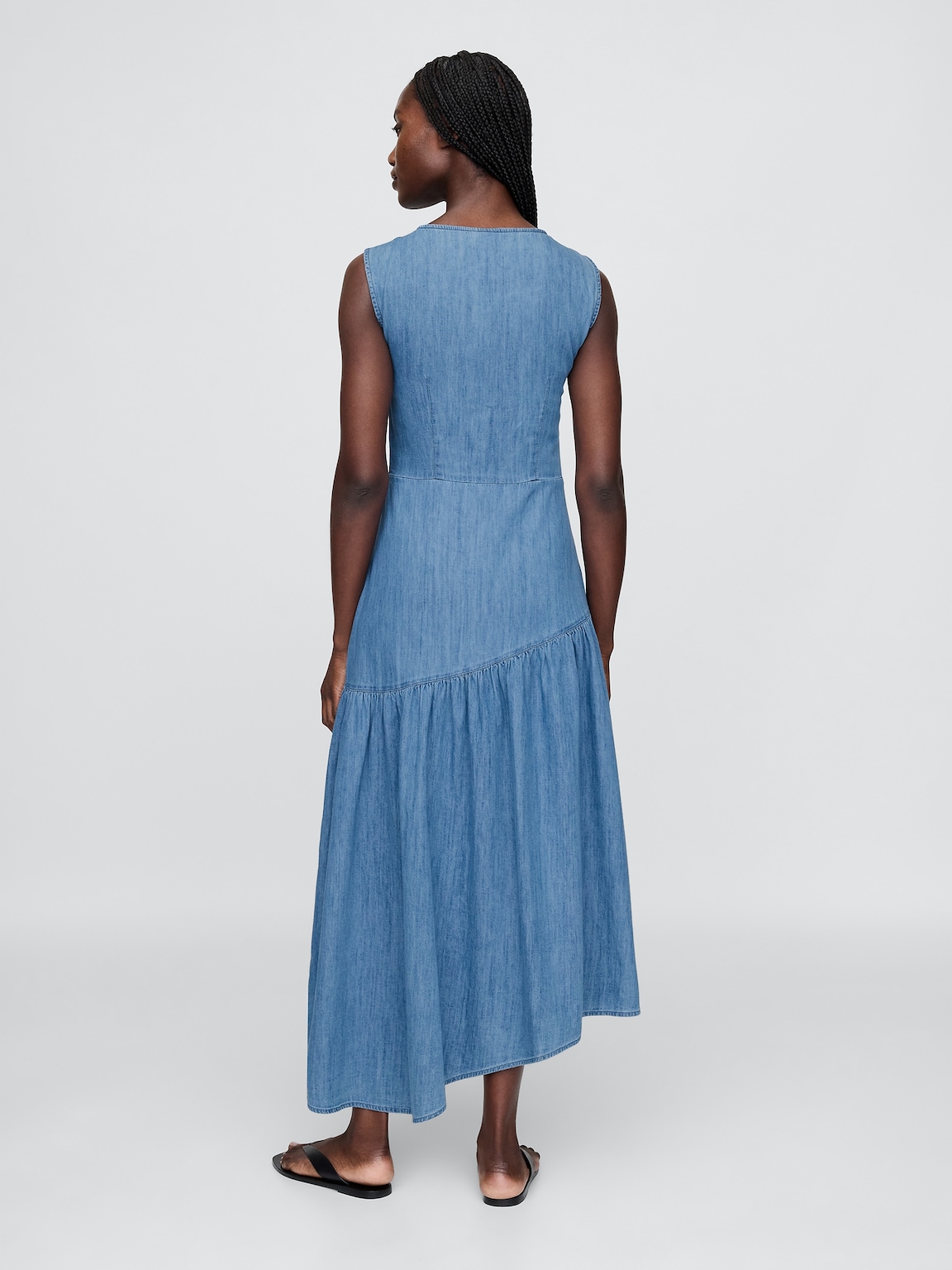 Denim Asymmetrical Midi Dress