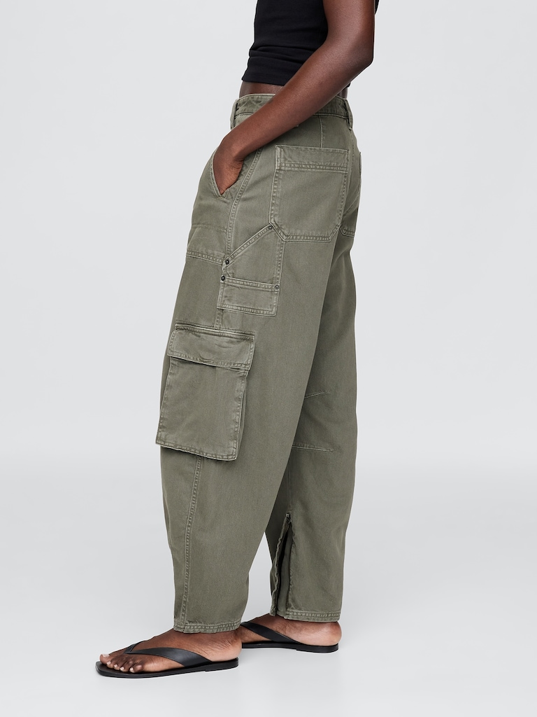 Mid Rise Barrel Cargo Pants