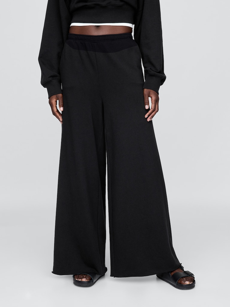 French Terry Wide-Leg Rolled-Hem Sweatpants