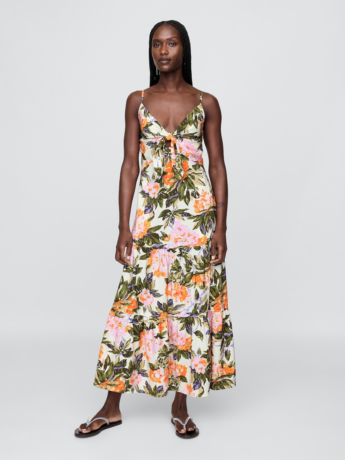 Tie-Front Tiered Maxi Dress