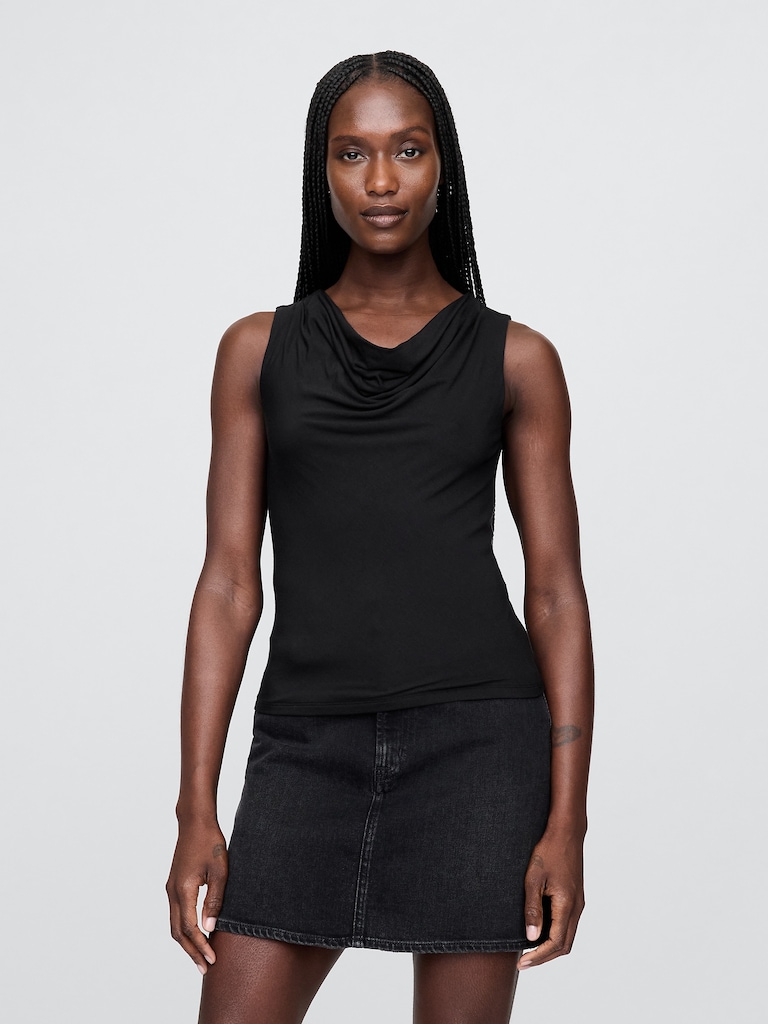 Cropped Cowl-Neck Tank Top