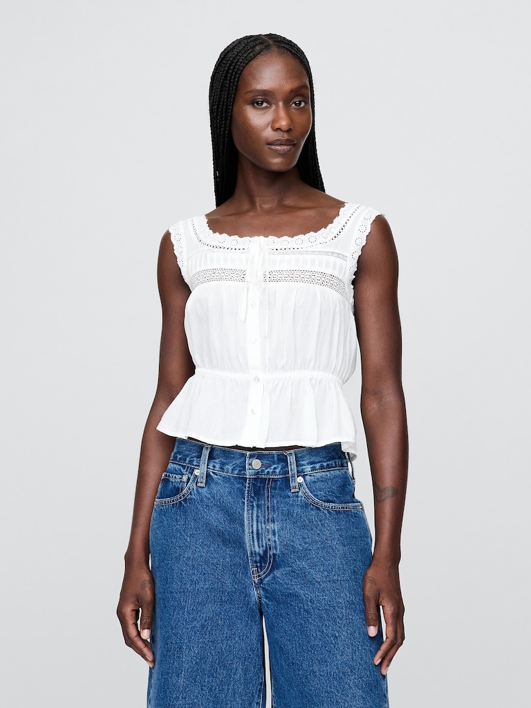 Lace-Trim Peplum Top