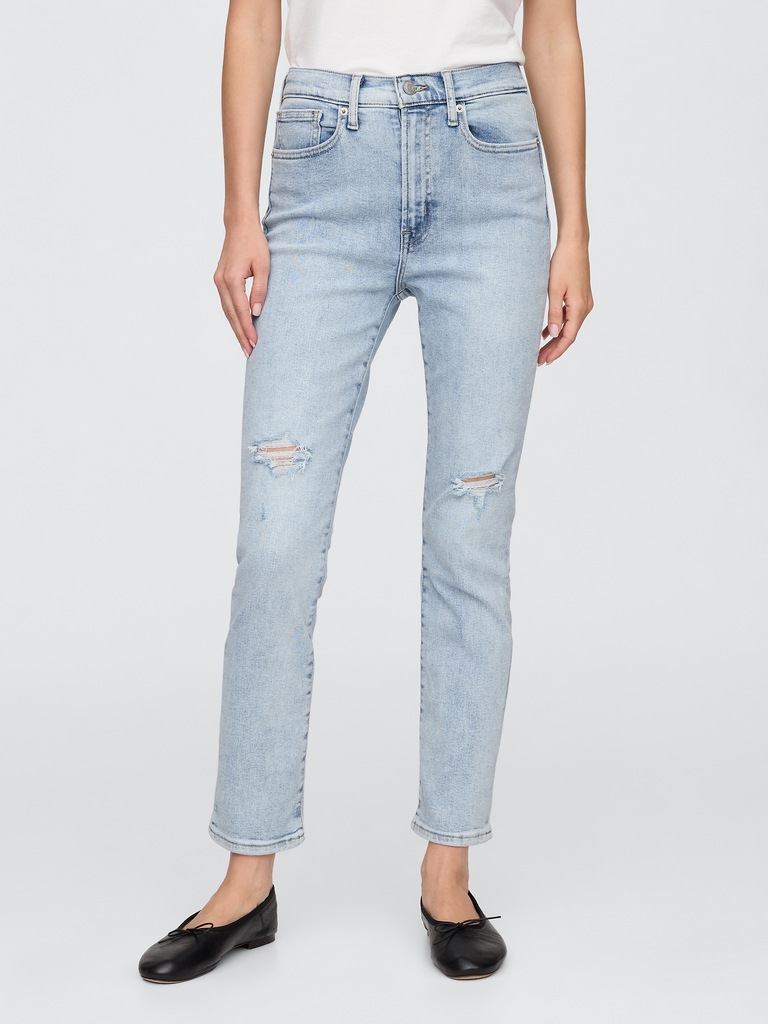 High Rise Destructed Vintage Slim Jeans