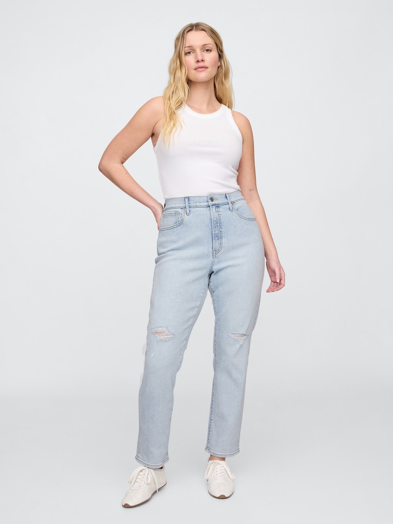 High Rise Destructed Vintage Slim Jeans