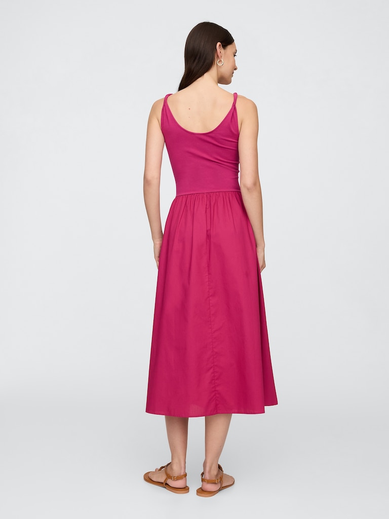 Twist-Strap Scoopneck Midi Dress