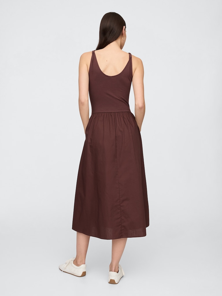 Twist-Strap Scoopneck Midi Dress
