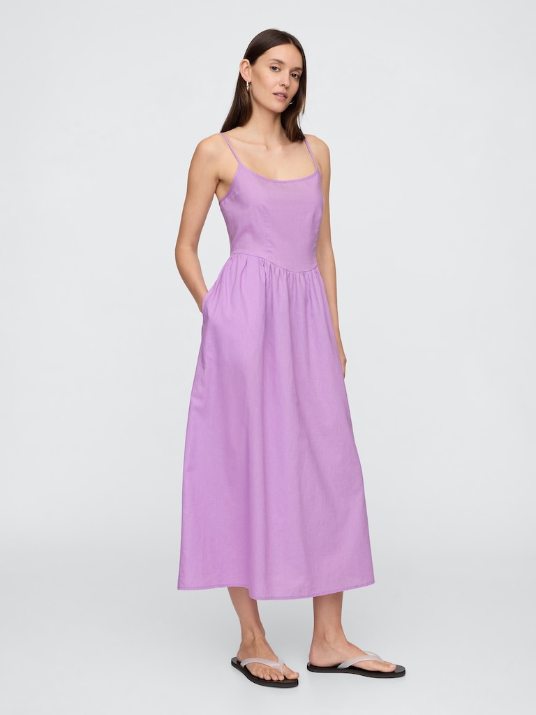 Linen-Blend Dip-Waist Midi Dress
