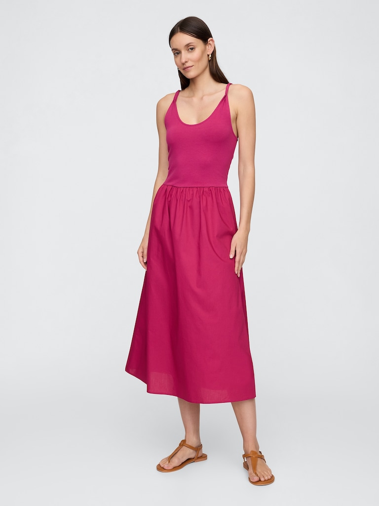 Twist-Strap Scoopneck Midi Dress