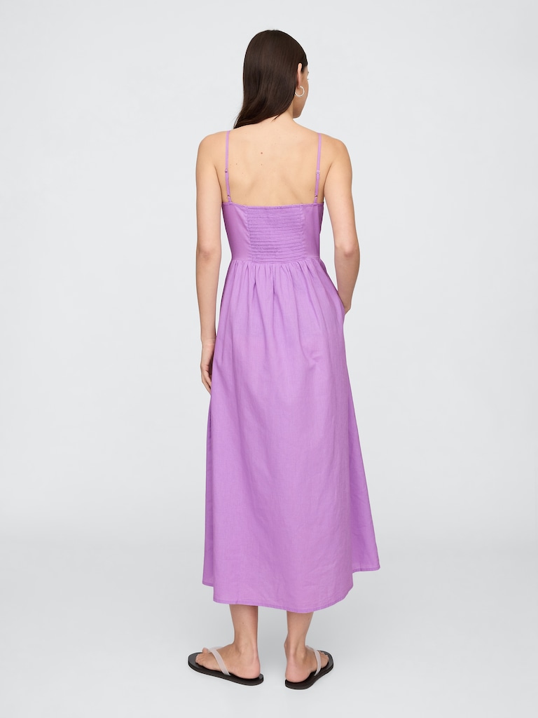 Linen-Blend Dip-Waist Midi Dress