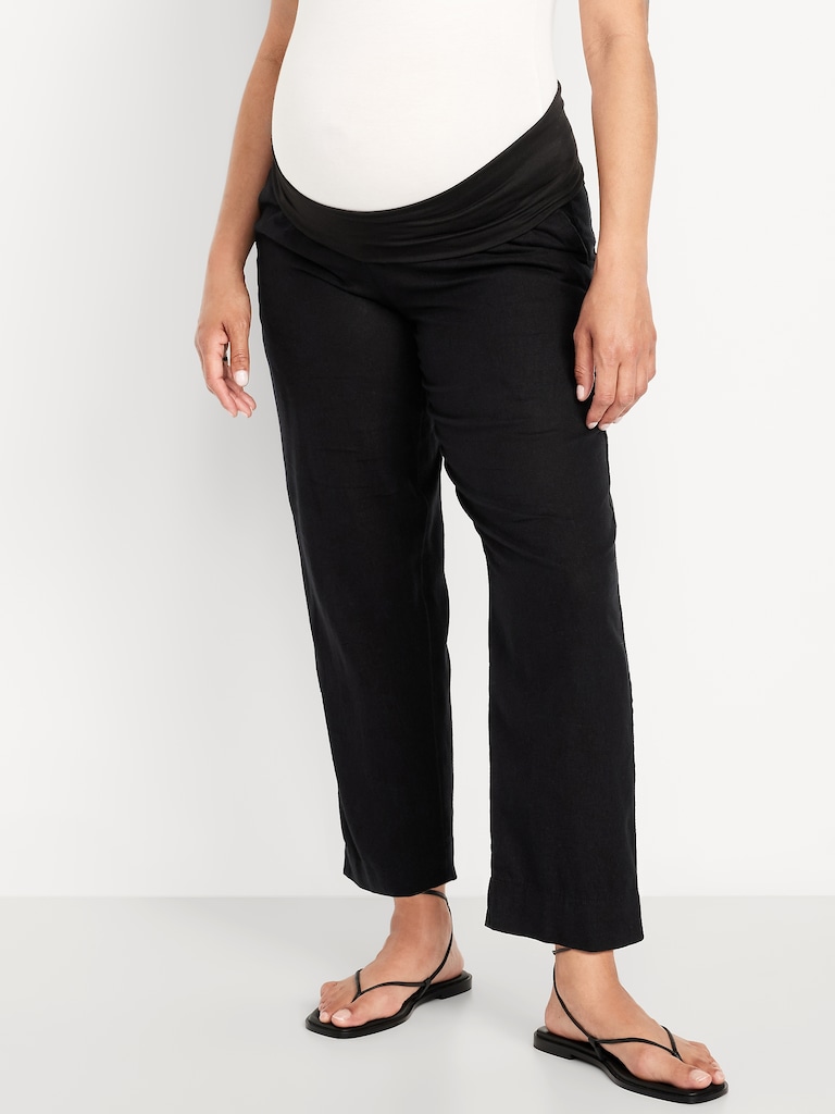 Maternity Rollover Waist Linen Pant
