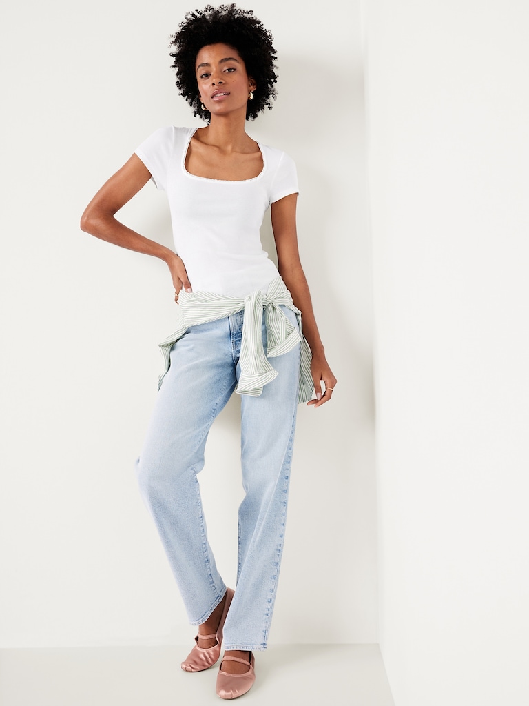 Square-Neck Ribbed T-Shirt