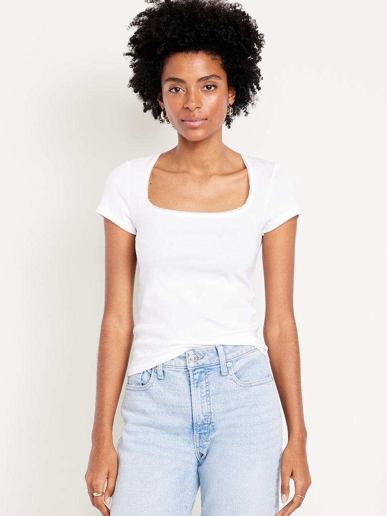 Square-Neck Ribbed T-Shirt