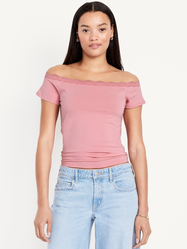 Off-Shoulder Lace-Trim Top