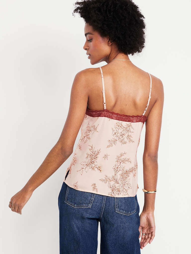 Lace-Trim Satin Cami Top