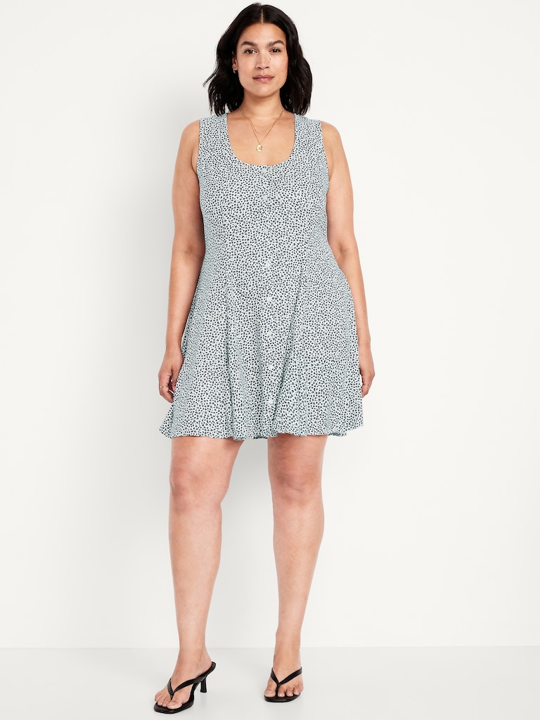Fit & Flare Crepe Button-Front Mini Dress