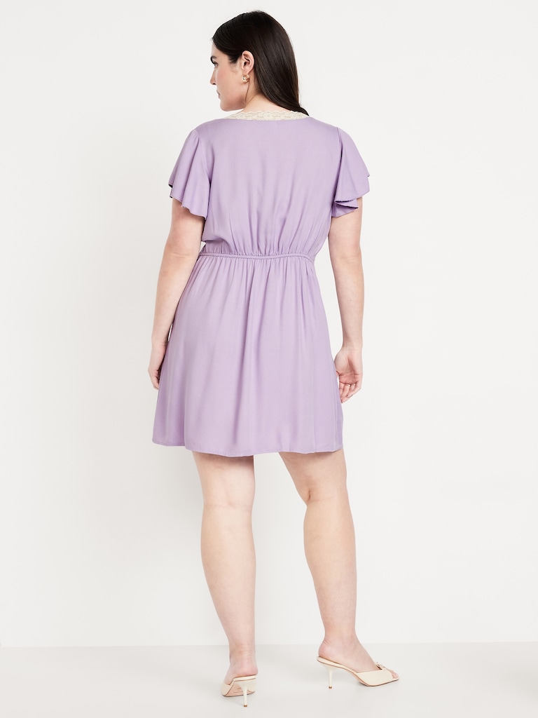 Fit & Flare Crepe Lace-Trim Mini Dress