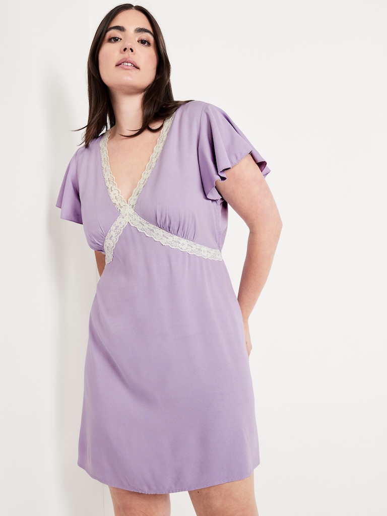 Fit & Flare Crepe Lace-Trim Mini Dress