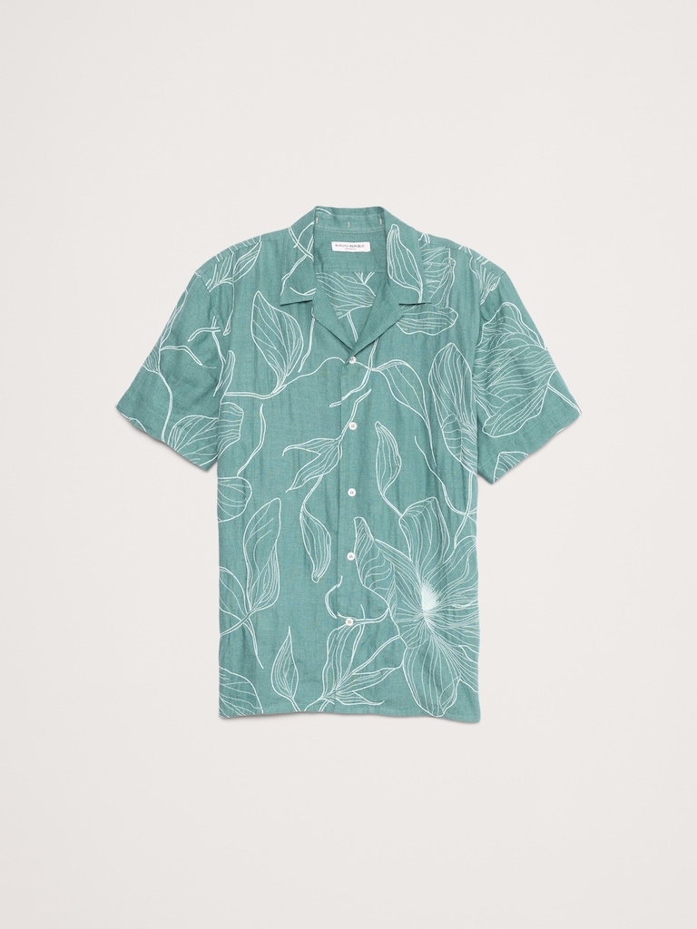Standard-Fit Embroidered Linen Resort Shirt