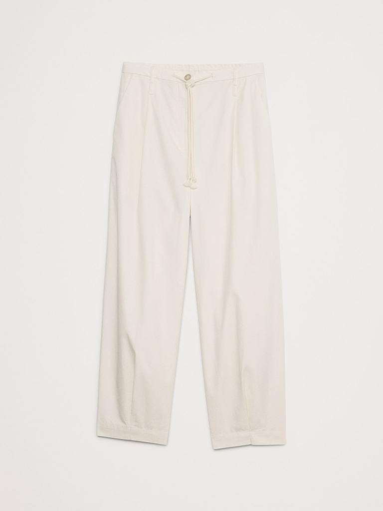 High-Rise Pleated Cotton Poplin Cropped Pant