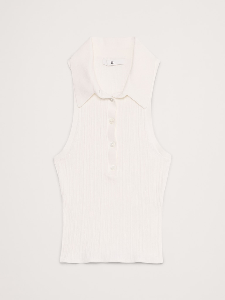Crinkle Knit Sleeveless Polo