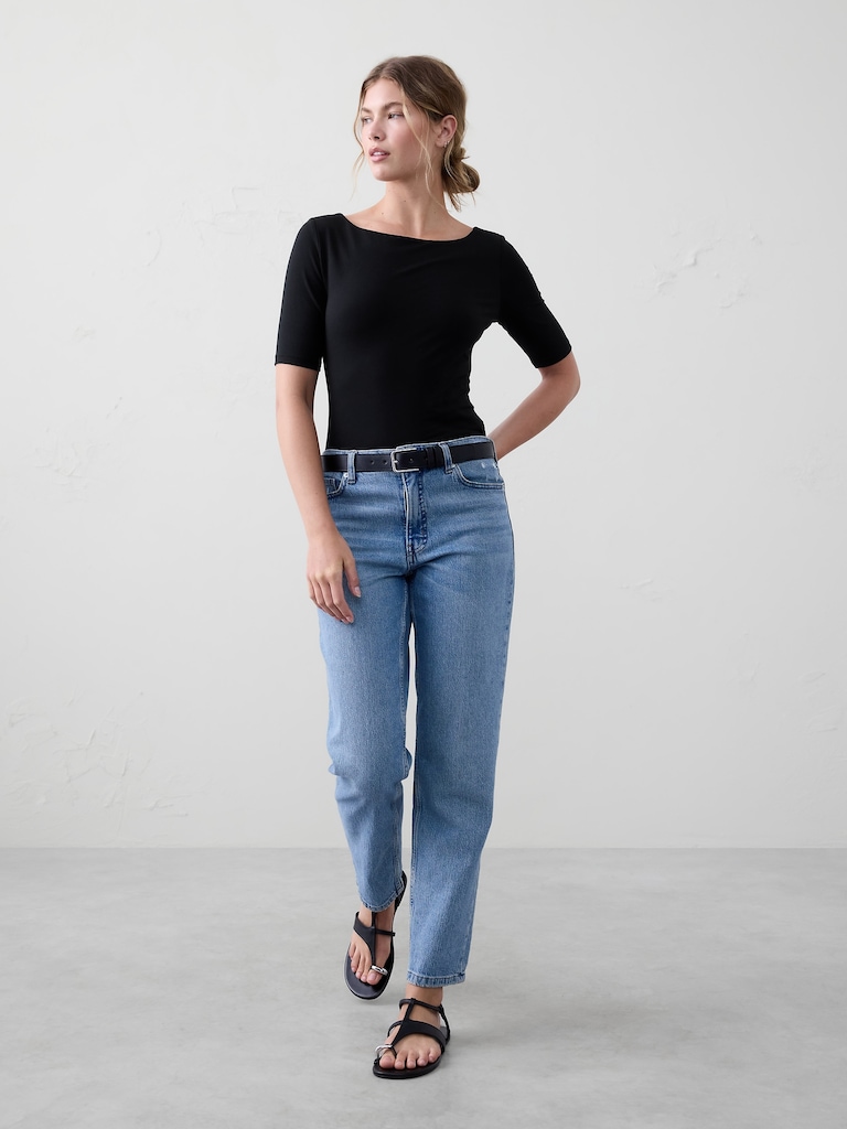 Soft Stretch Elbow-Sleeve Top