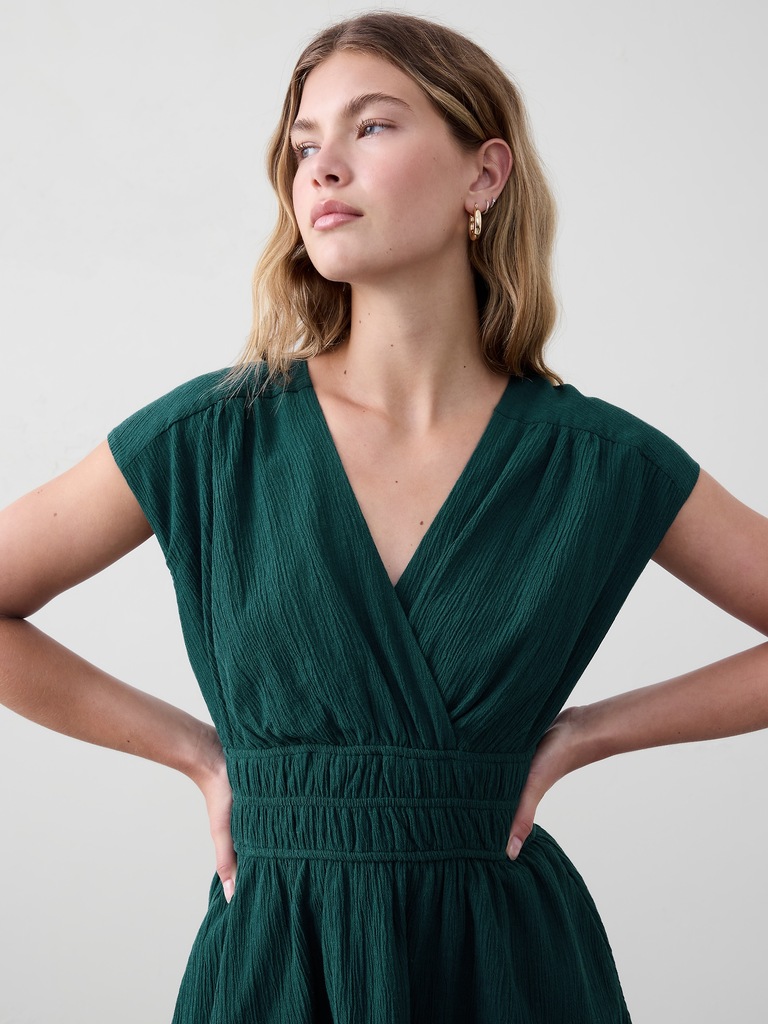 Textured Shirred Mini Dress