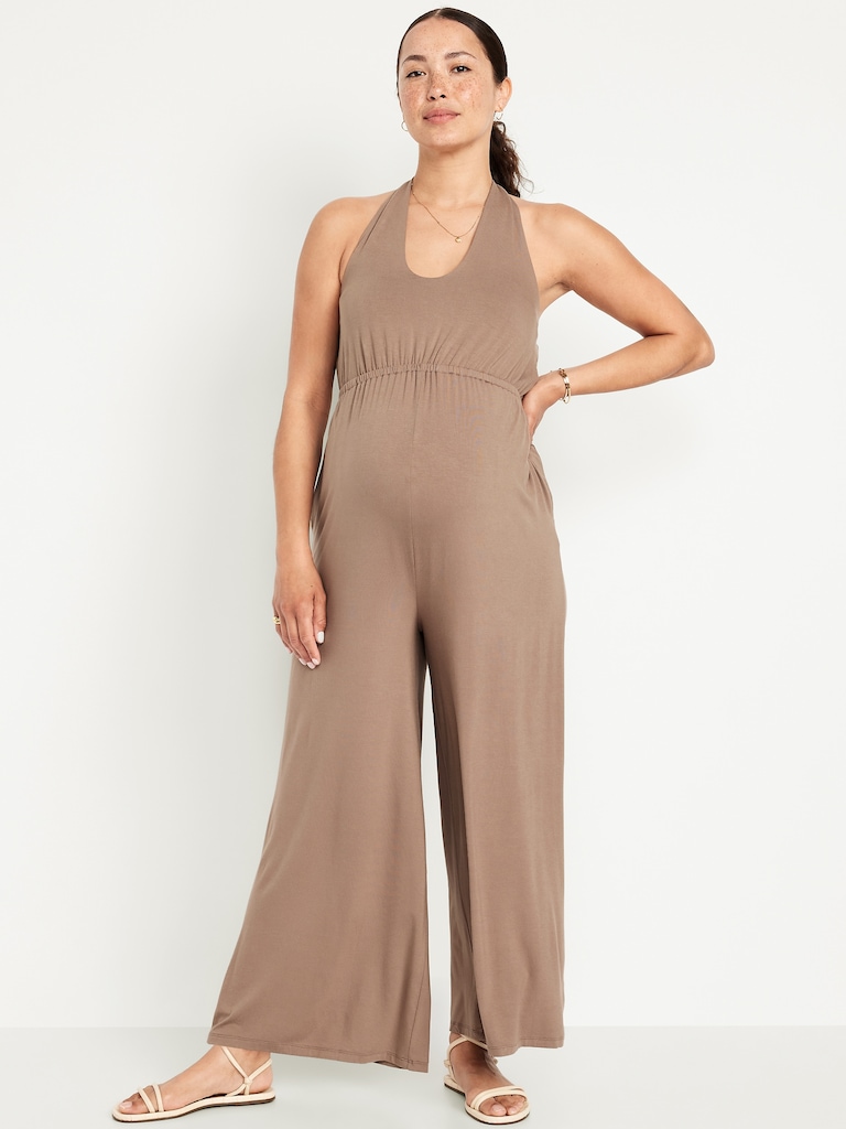 Maternity Waist-Defined Halter Jumpsuit