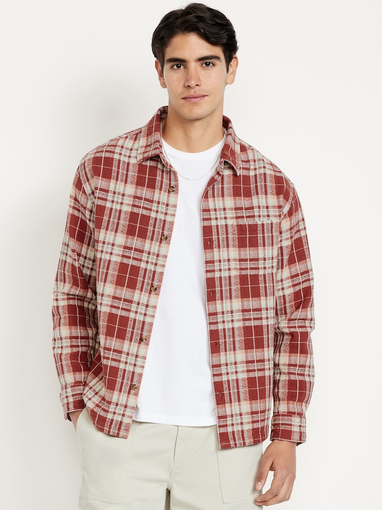 Loose Fit Plaid Pocket Shirt