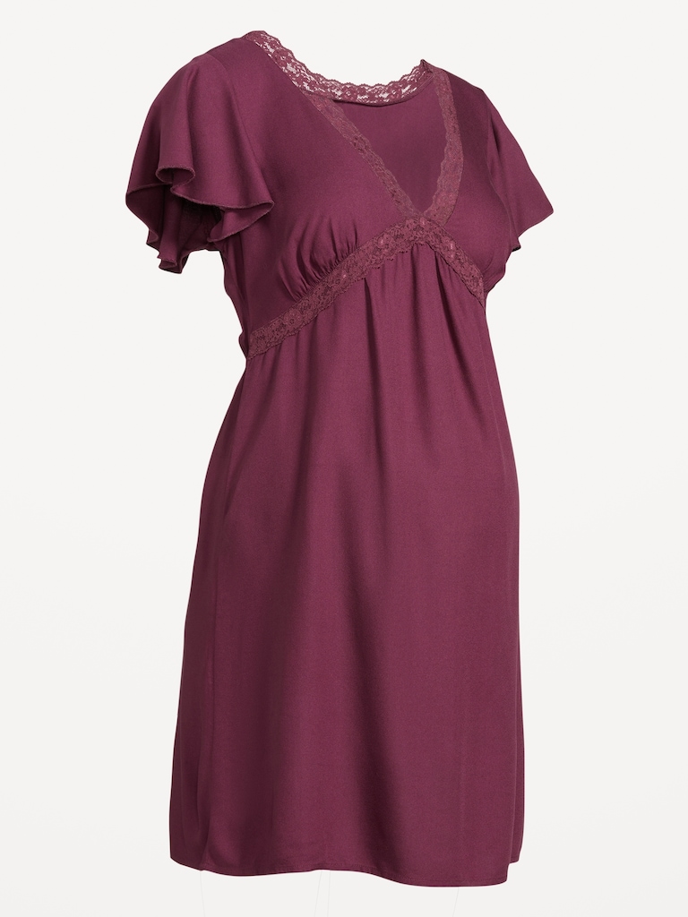 Maternity Crepe Lace-Trim Mini Dress