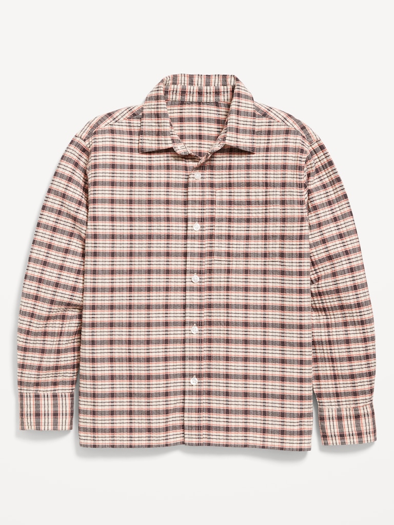Long-Sleeve Textured Plaid Pocket Shirt for Boys