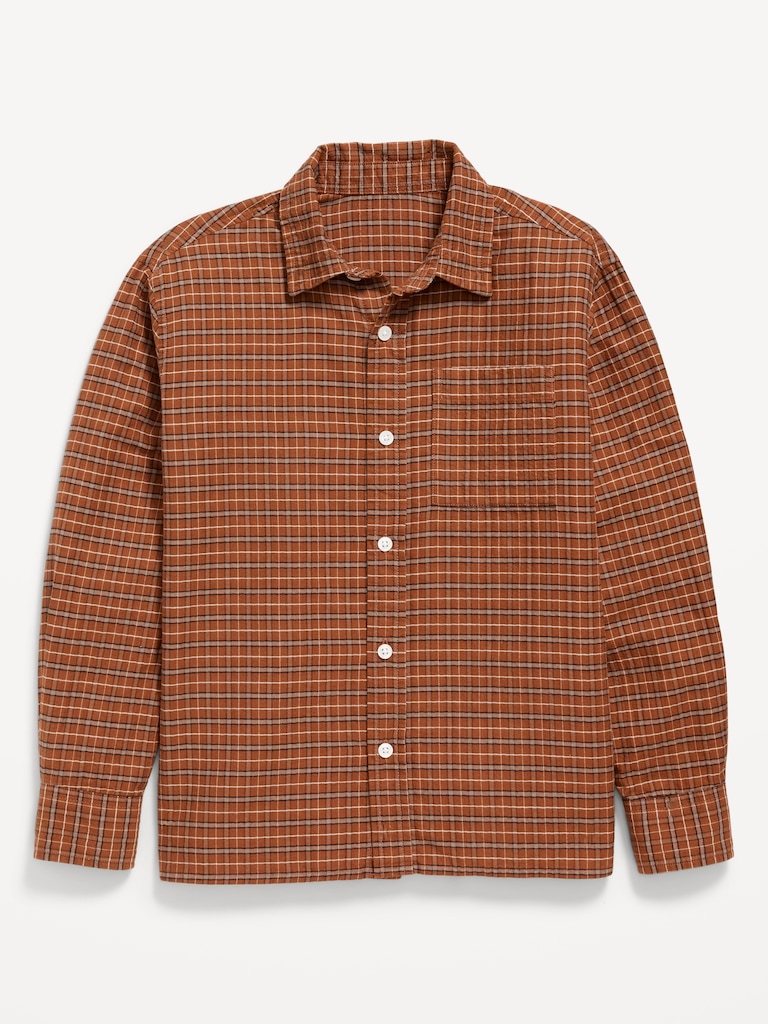 Long-Sleeve Textured Plaid Pocket Shirt for Boys