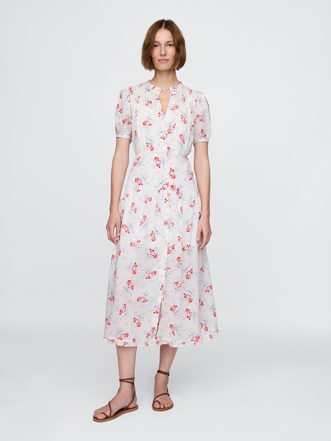 Gap × DÔEN Pintuck Floral Midi Dress
