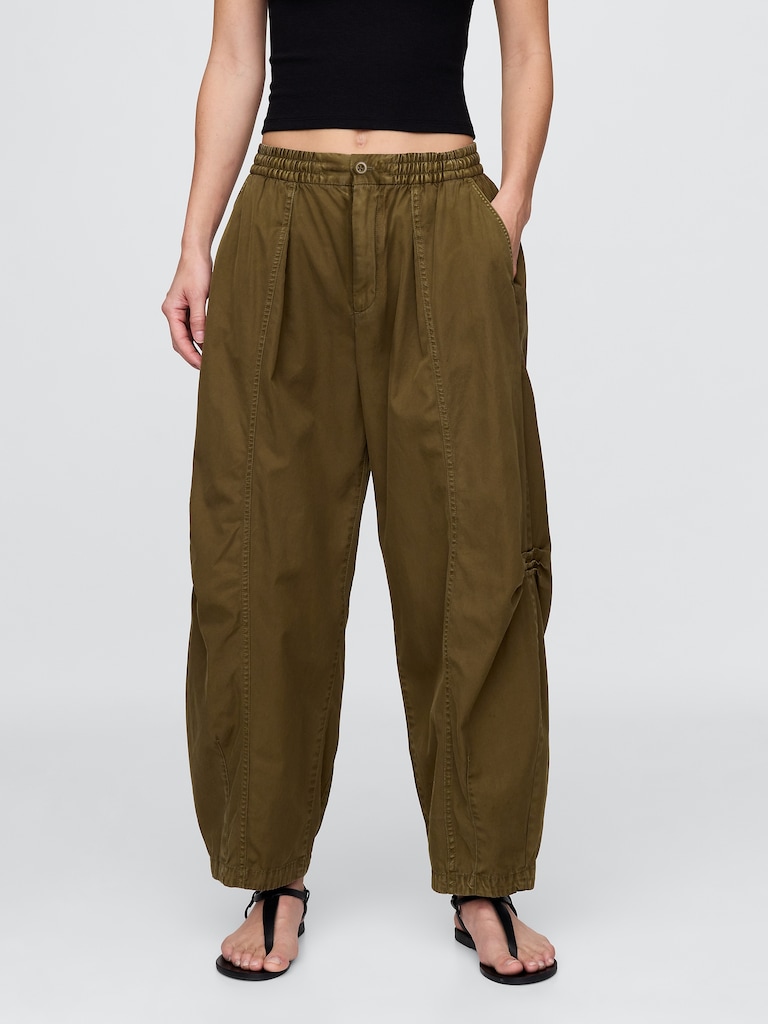Mid Rise Twill Barrel Pants