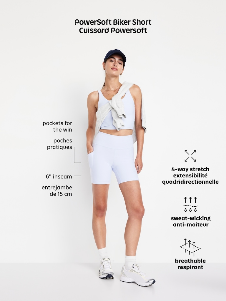 High-Waisted PowerSoft Pocket Biker Shorts -- 6-inch inseam
