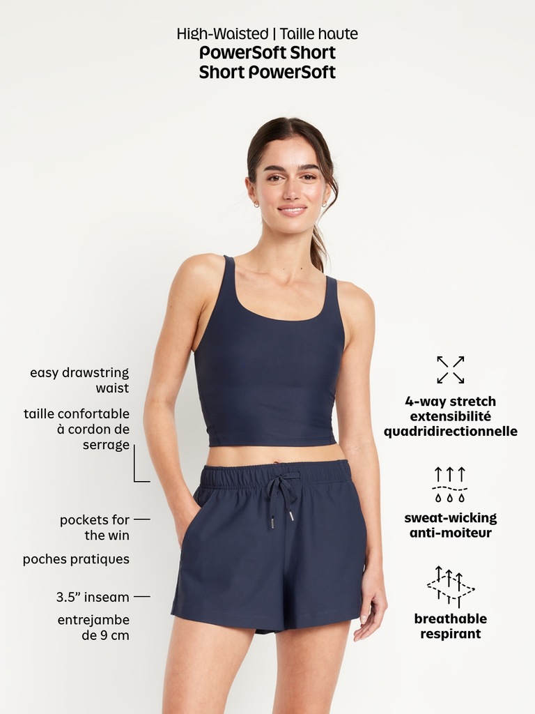 Short PowerSoft à taille haute, entrejambe de 9 cm