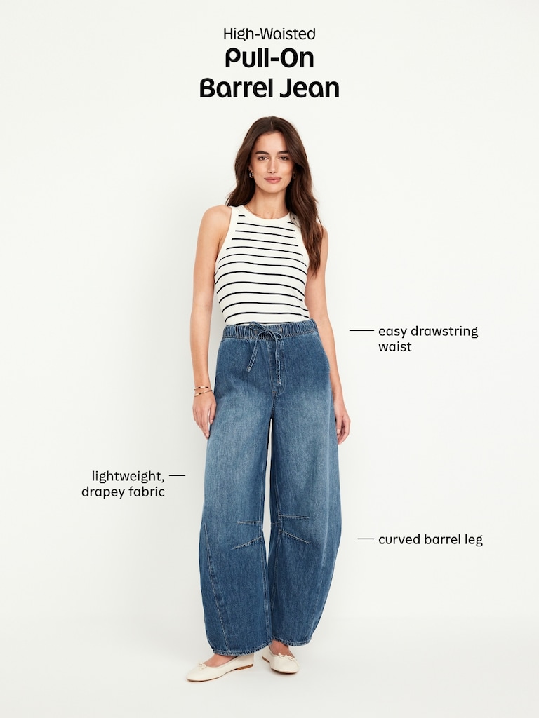 High-Waisted Pull-On Barrel Jeans