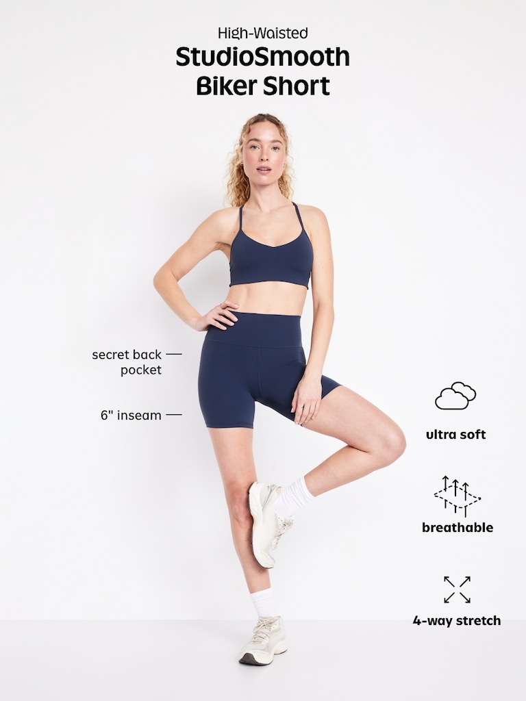 High-Waisted StudioSmooth Biker Shorts -- 6-inch inseam