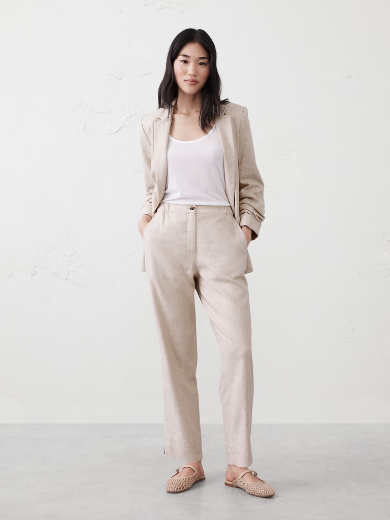 Tapered Linen-Blend Pull-On Pant